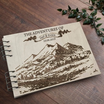 Personalized Travel Scrapbook Wooden Photo Album Adventure Book For Couple Valentine's Day Anniversary Gift