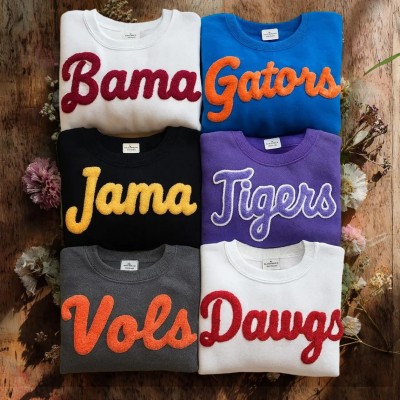 Game Day Custom Chenille Yarn Embroidered Team Sport Sweatshirt Fuzzy Letter School Spirit Shirt