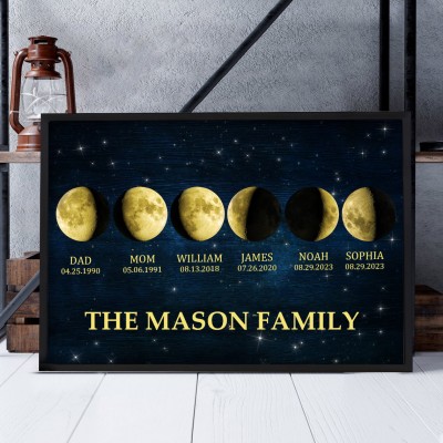 Custom Moon Phase Frame With Kids Names For Christmas Family Gift