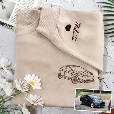 Custom Embroidered Car Outline Sweatshirt For Dad Men Car Lover Gift