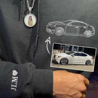 Custom Embroidered Car Outline Sweatshirt For Dad Men Car Lover Gift