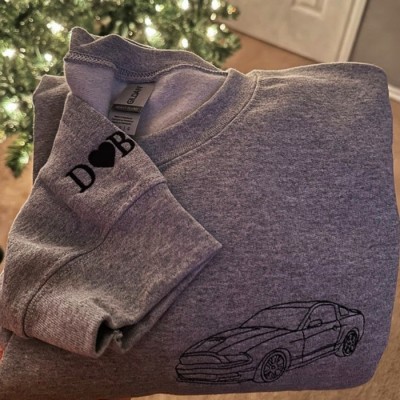 Custom Embroidered Car Outline Sweatshirt For Dad Men Car Lover Gift