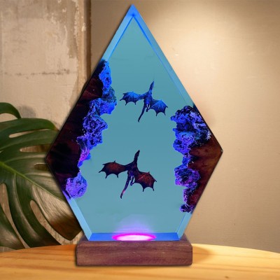 Mysterious Dragon Resin Wood Lamp Art Decor