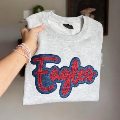 Custom Embroidered Glitter Team Sweatshirt School Spirit Shirt Game Day Christmas Gift