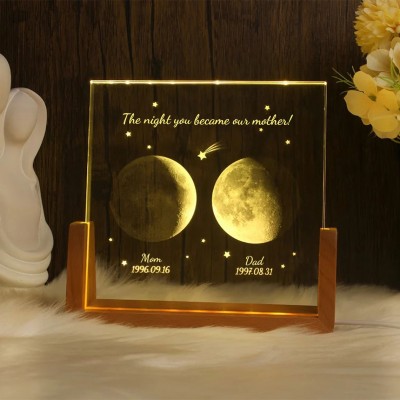 Custom Mom Dad Moon Phase Night Light By Date For Mother's Day Gift