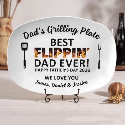 Custom Dad Grilling Plate With Kids Name Best Flippin' Dad Ever For Fathers Day Gift