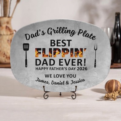 Custom Dad Grilling Plate With Kids Name Best Flippin' Dad Ever For Fathers Day Gift
