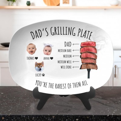 Custom Dad's Grilling Plate with Kids Name and Photo for Dad Father's Day Gift