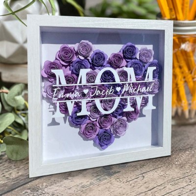 Personalized Mom Flower Shadow Box with Kids Names For Mother's Day Gift