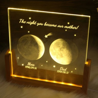Custom Mom Dad Moon Phase Night Light By Date For Mother's Day Gift
