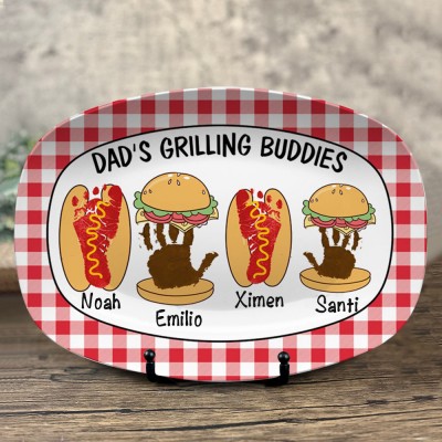 Personalized Burger Hot Dog Handprint Footprint Plate With Name For Father's Day