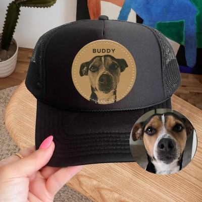 Custom Dog Face Photo Trucker Hat For Pet Lover Memorial Keepsake Gift
