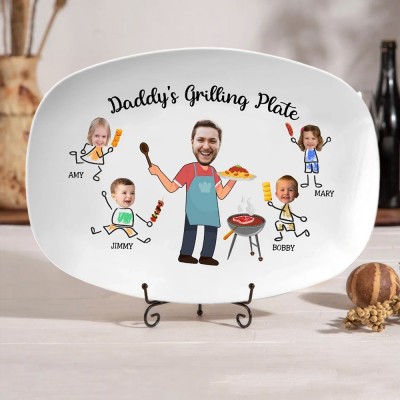 Custom Daddy's Grilling Plate with Photo and Kids Name For Dad Father's Day Gift