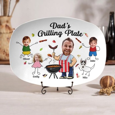 Custom Daddy's Grilling Plate with Kids Name and Photo for Dad Father's Day Funny Gift
