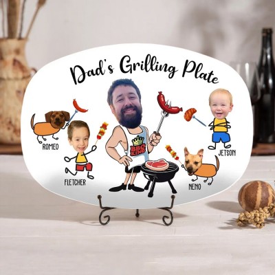 Custom Dad's Grilling Plate with Kids Name and Photo for BBQ King Dad Father's Day Gift