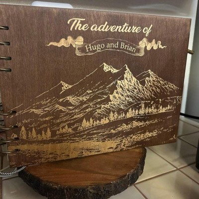 Personalized Travel Scrapbook Wooden Photo Album Adventure Book For Couple Valentine's Day Anniversary Gift