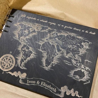 Personalized Travel Scrapbook Wooden Photo Album Adventure Book For Couple Valentine's Day Anniversary Gift