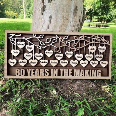 Personalized Family Tree Wood Frame Sign with Kids Name For Christmas Family Gift