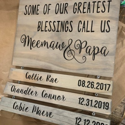 Personalized Grandparent Sign with Grandchildren's Names and Birthdates For Christmas Gift