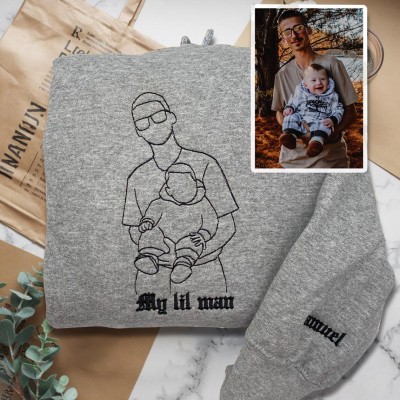 Custom Embroidered Dad Photo Outline Sweatshirt With Kids Name On Sleeve For Father's Day Gift