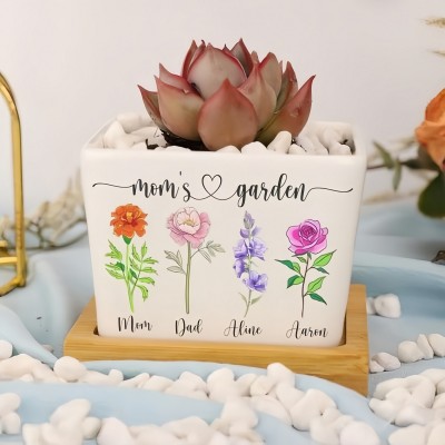 Custom Grandma's Garden Birth Flower Pot with Kids Names For Grandma Mom Anniversary Gift