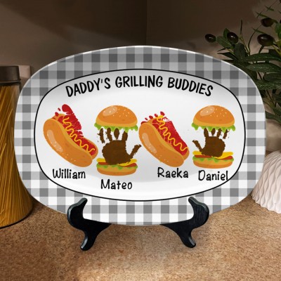 Personalized Burger Hot Dog Handprint Footprint Plate With Name For Father's Day