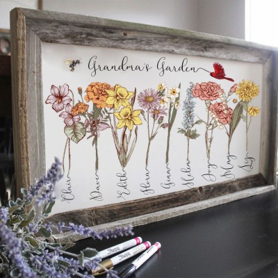 Custom Birth Flower Frame Home Art For Mom Grandma Family Christmas Gift Ideas