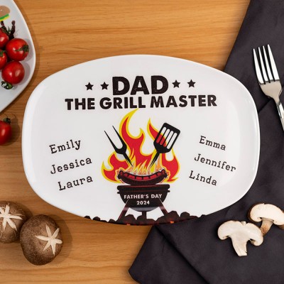 Personalized Dad The Grill Master Plate With Kids Names For Father's Day