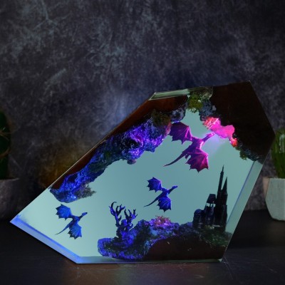 Fire Dragon Resin Wood Lamp Art Decoration For Dragon Lovers