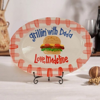 Custom Grilling with Dada BBQ Plate From Kids Funny Gift For Fathers Day