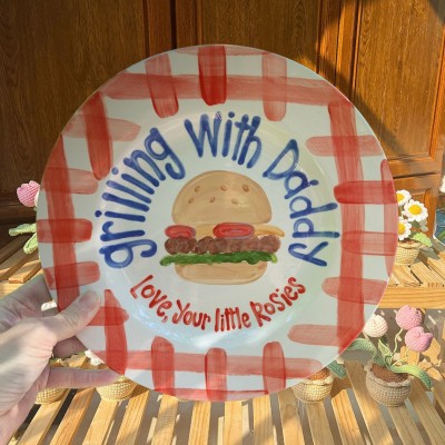 Custom Grilling with Daddy BBQ Plate From Kids Funny Gift For Fathers Day