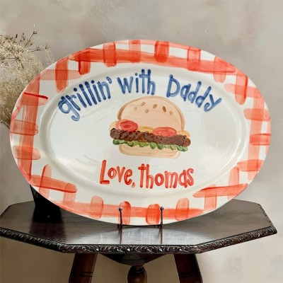 Custom Grilling with Daddy BBQ Plate From Kids Funny Gift For Fathers Day