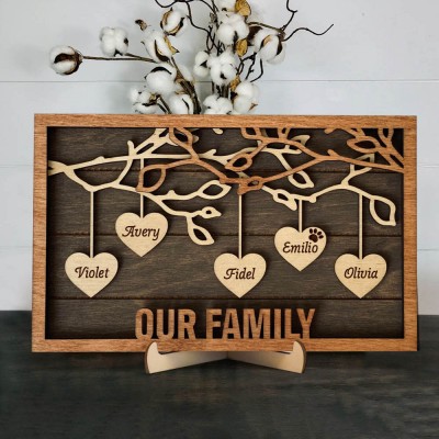 Custom Family Tree Wood Sign with Kids Name For Christmas Family Gift