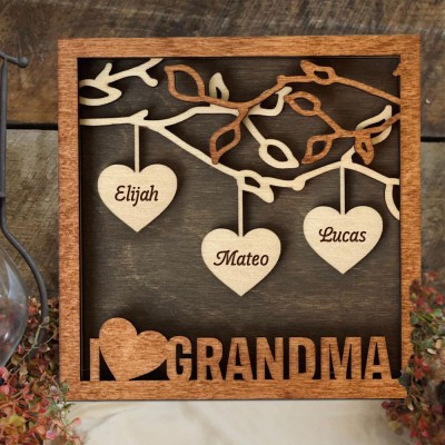Custom Family Tree Wood Sign with Grandchildren Name For Grandma Christmas Family Gift