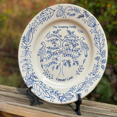 Personalized Family Tree Plate With Kids Name For Mom Grandma Gift