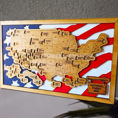 Personalized Wooden USA National Parks Travel Map Family Gift For Anniversary for Hiker Nature Lovers