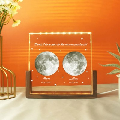 Custom Mom Dad Moon Phase Night Light By Date For Mother's Day Gift