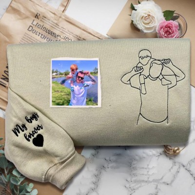Custom Embroidered Dad Photo Outline Sweatshirt With Kids Name On Sleeve For Father's Day Gift