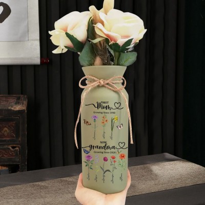 Custom Grandma's Garden Birth Flower Vase with Kids Names For Grandma Mom Anniversary Gift
