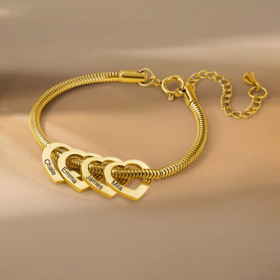 Personalized Women's Bracelet With Custom Heart Name Engraving Charm For Gift Ideas