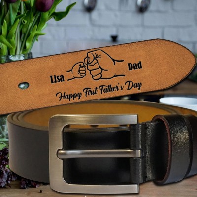Personalized Engraved Leather Belt with Fist Bump for Father's Day Gift