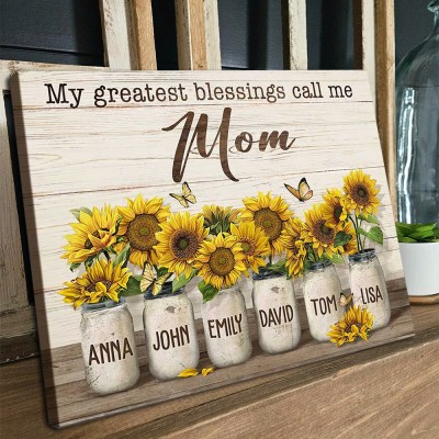 My Greatest Blessings Call Me Mom Personalized Mom Sunflower Wood Sign With Kids Name For Mother's Day Gift