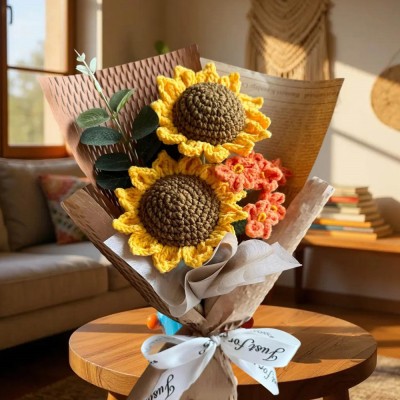 Handmade Crochet Flowers Sunflower Bouquet For Mom or Grandma Mother's Day or Christmas Gift