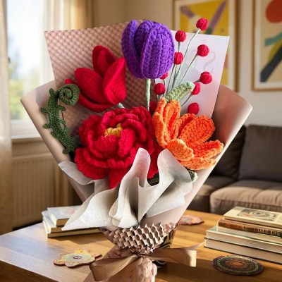 Handmade Crochet Flowers Bouquet For Mom or Grandma Mother's Day or Christmas Gift