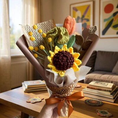 Handmade Crochet Flowers Sunflower Bouquet For Mom or Grandma Mother's Day or Christmas Gift