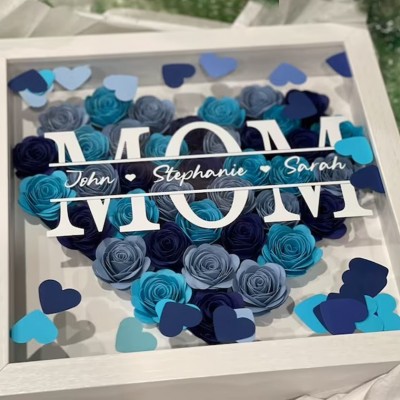 Personalized Mom Flower Shadow Box with Kids Names For Mother's Day Gift