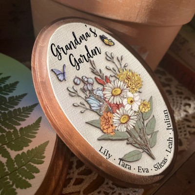 Personalized Grandma's Garden Birth Flower Bouquet Art Oval Wood Sign For Family Mom Grandma Christmas Gift