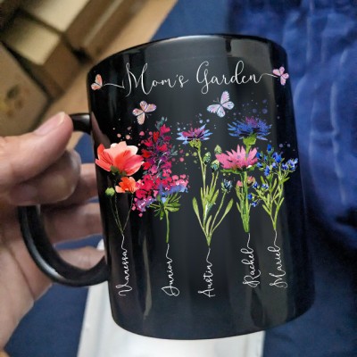 Custom Mom's Garden Birth Flower Mug with Kids Name For Christmas Family Gift Ideas