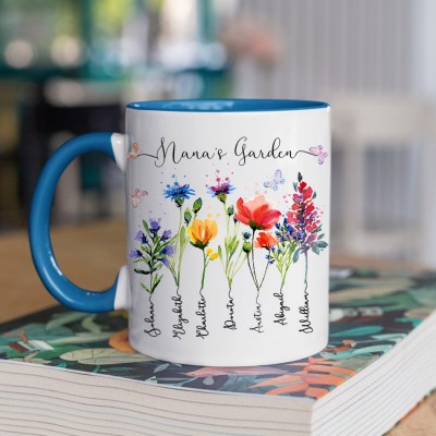 Personalized Nana's Garden Birth Flower Mug with Kids Name For Christmas Family Gift Ideas