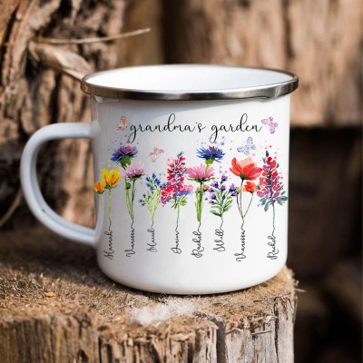 Custom Grandma's Garden Birth Flower Mug with Grandchildren Name For Christmas Family Gift Ideas